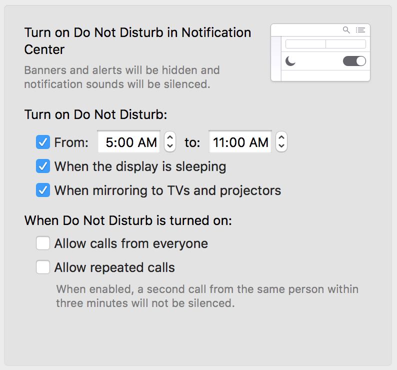 setting the Do Not Disturb mode on Mac